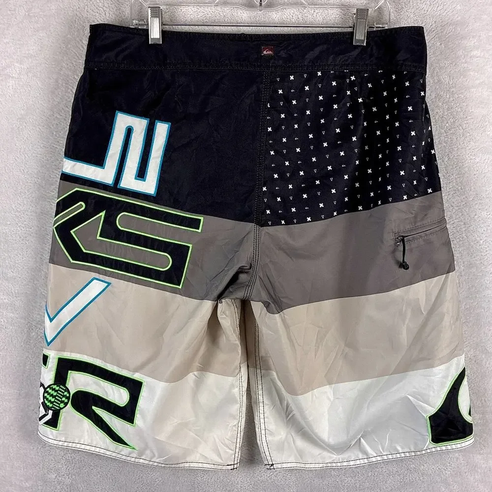 VTG Quiksilver Board Shorts Mens 36 Multicolor Spell Out Surf Skate Beach Y2K